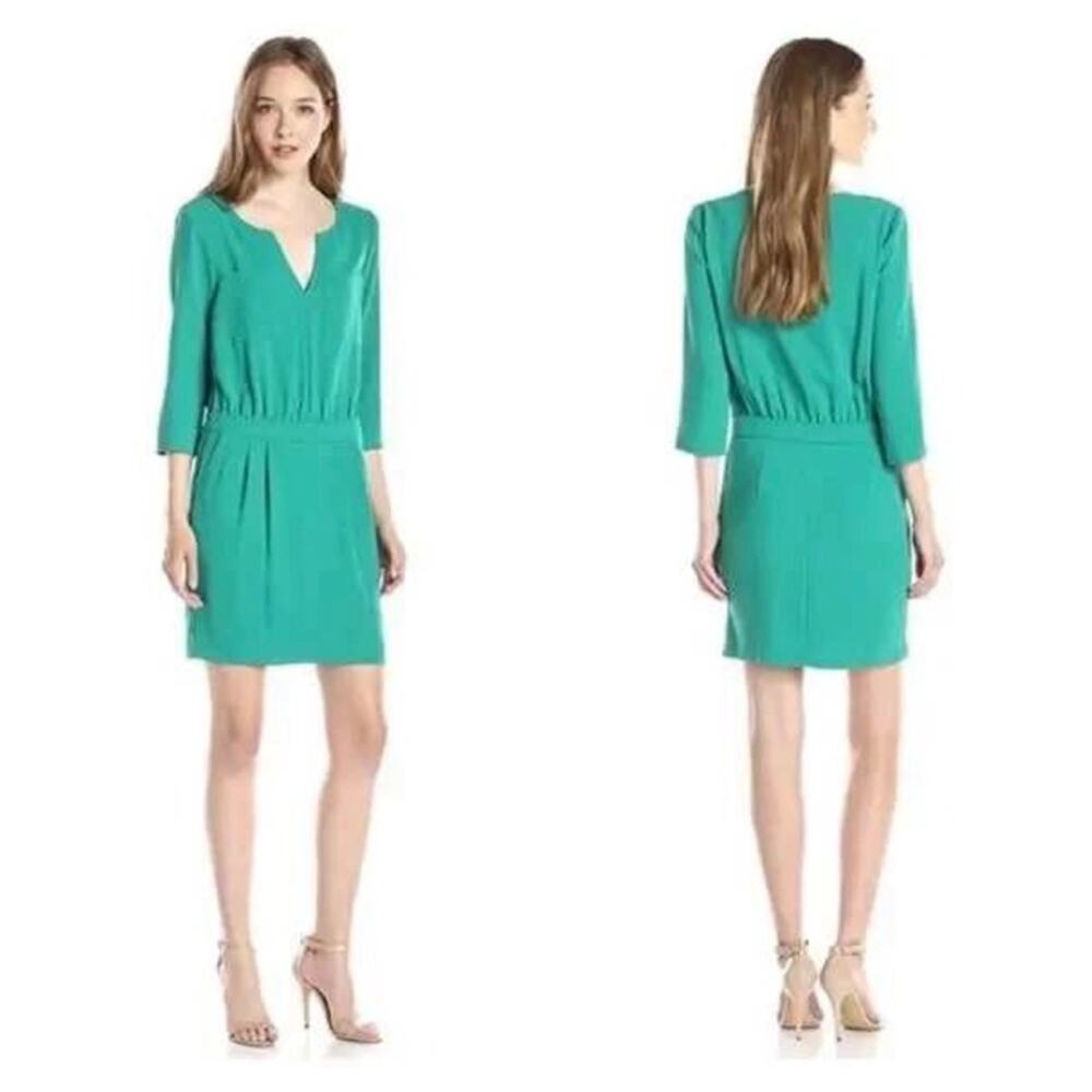 Trina Turk Green Dress V-Neck 3/4 Sleeves Pockets Size 10 - Picture 2 of 9